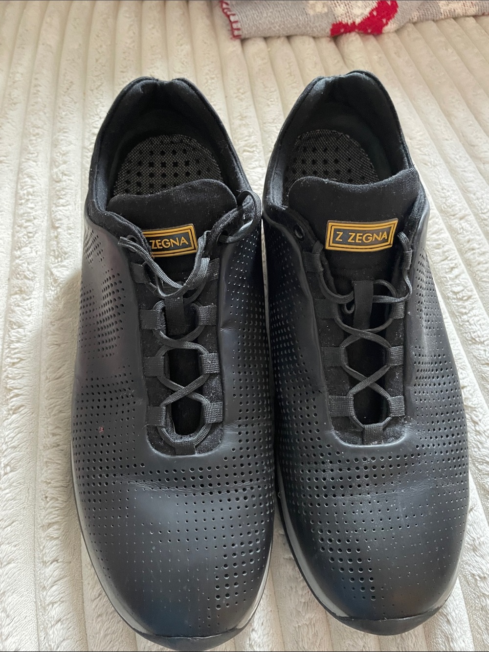 Z Zegna Black Perforated Lace-Up Sneakers